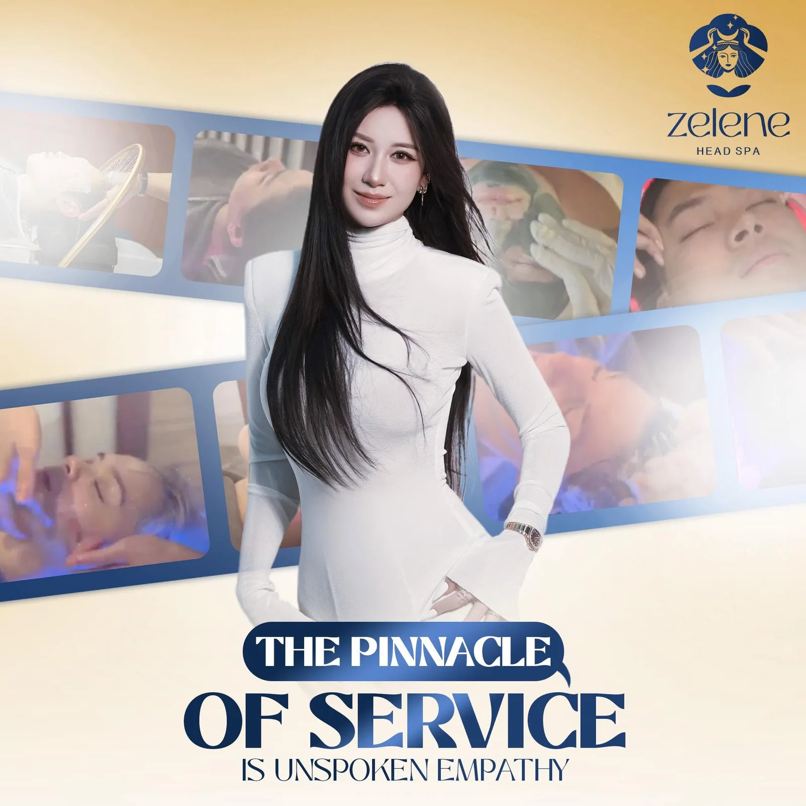 Ấn phẩm The Pinnacle of Service của Zelene Head Spa với hình ảnh Julie Mai